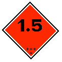 UN transport label for Class 1.5 very insensitive explosives with a mass explosion hazard